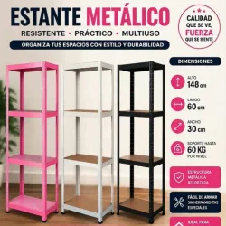 Estante resistente de metal con planchas de madera para hogar y negocios