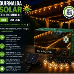 Guirnaldas grandes, bombillos para exteriores recargables con panel solar