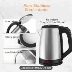 Hervidor eléctrico de acero inoxidable grande de 2.5 L