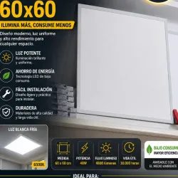 Lámpara LED de techo cuadrada 60x60. Intensidad de iluminación