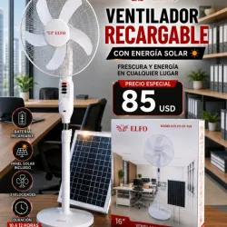Ventilador recargable con cargador y panel solar grande