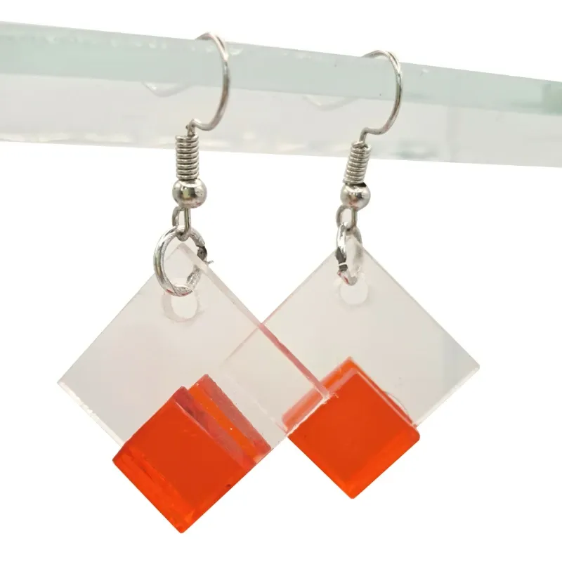 Aretes Cuadrados de Vidrio Naranja