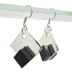 Aretes Cuadrados de Vidrio Negro