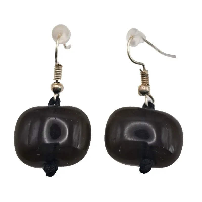 Pendientes Cuentas Vidrio Fundido Negro
