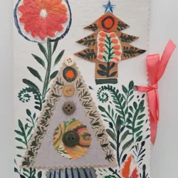 Postal Arbol Navidad con Flor Naranja y Lazo
