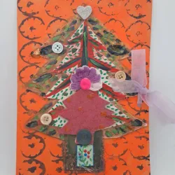 Postal Naranja de Árbol de Navidad con Botones