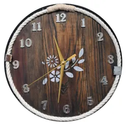Reloj de Pared de Madera con flor blanca
