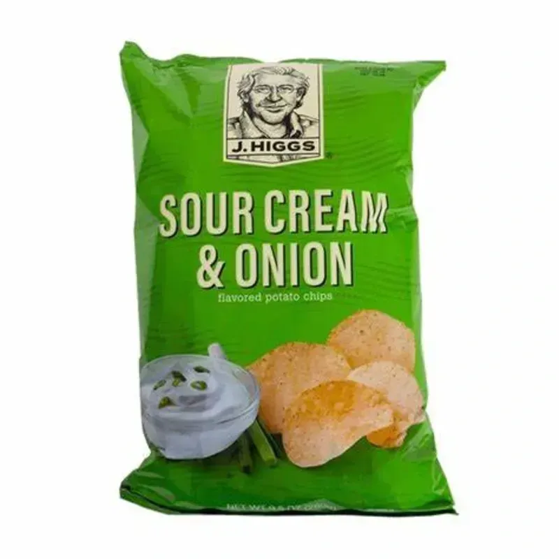 Papas fritas con sabor crema agria y cebolla J.Higgs (219.7 g / 7.75 oz)