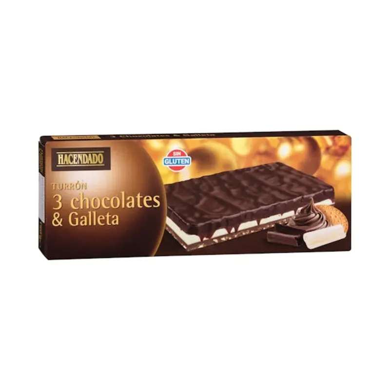 Turrón de 3 chocolates con galletas 