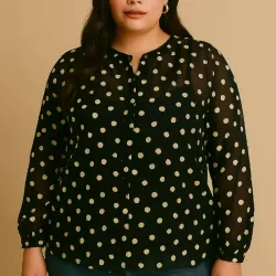 Blusa negra semitransparente con lunares blancos – Papaya
