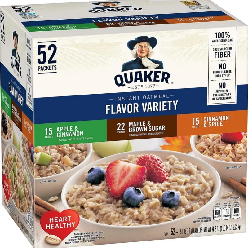 Caja de avena instantánea, Quaker, 52 paquetes