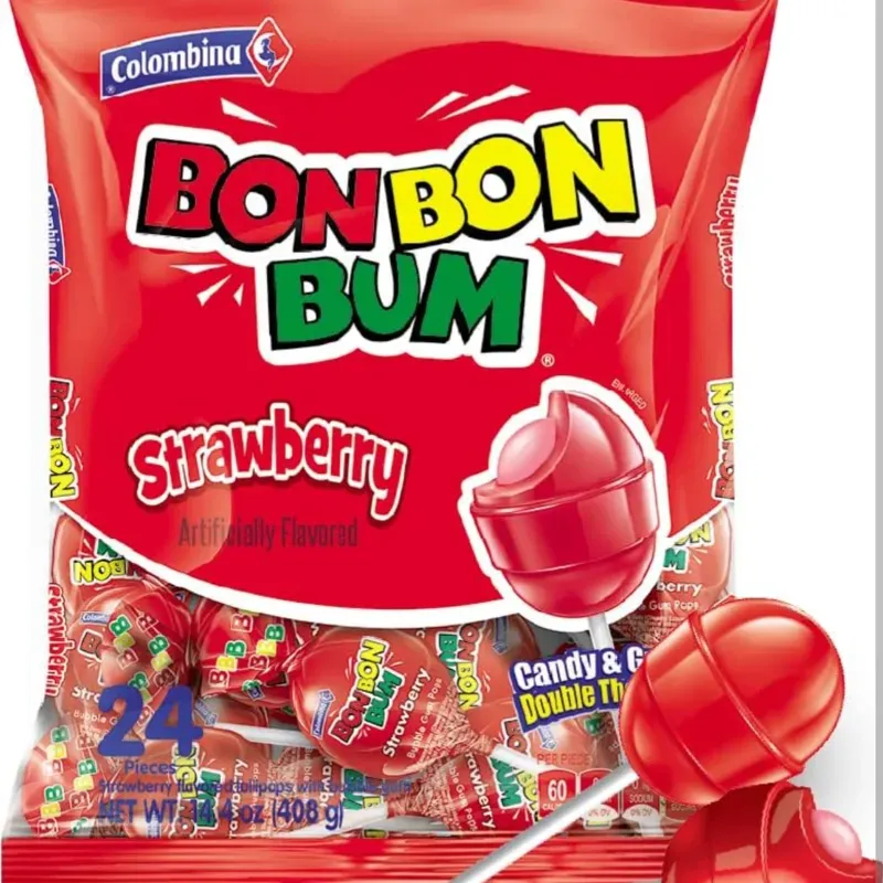 Chupa chupa de fresa con chicle, Bon bon bum, 24 u