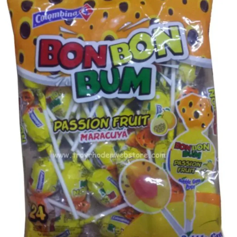 Chupa chupa de maracuyá con chicle,Bon bon bum, 24 u