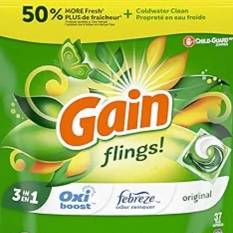 Detergente para ropa en cápsula, Flings, Gain (16 cápsulas)