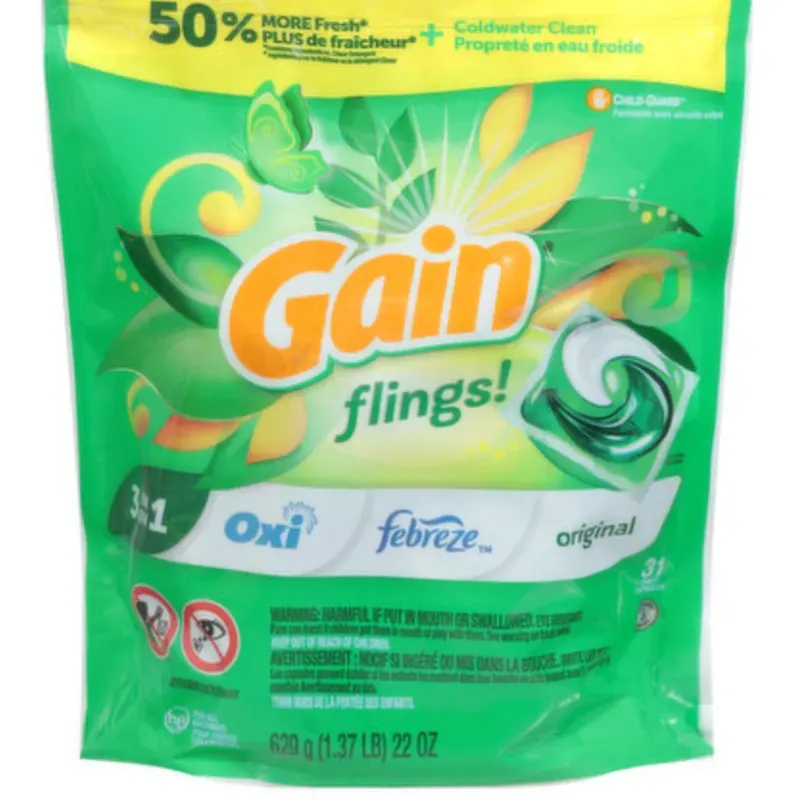 Detergente para ropa en cápsulas,Gain, 3 en 1 (31 cápsulas)