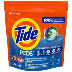 Detergente para ropa en cápsulas,Tide 3 en 1(16 cápsulas)