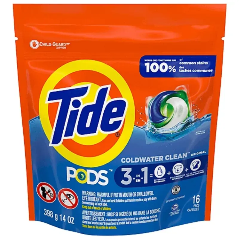 Detergente para ropa en cápsulas,Tide 3 en 1(16 cápsulas)