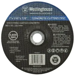 Disco Para Cortar Concreto 7"X1/16"X7/8" , Westinghouse