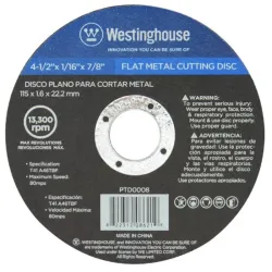 Disco Plano para Cortes en Metal de 4-½" x 1/16" x 7/8" Westinghouse