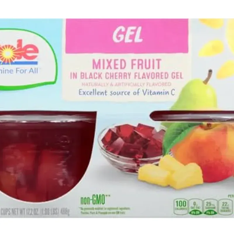 Gelatina sabor cereza con trozos de frutas, Dole, 4 unidades