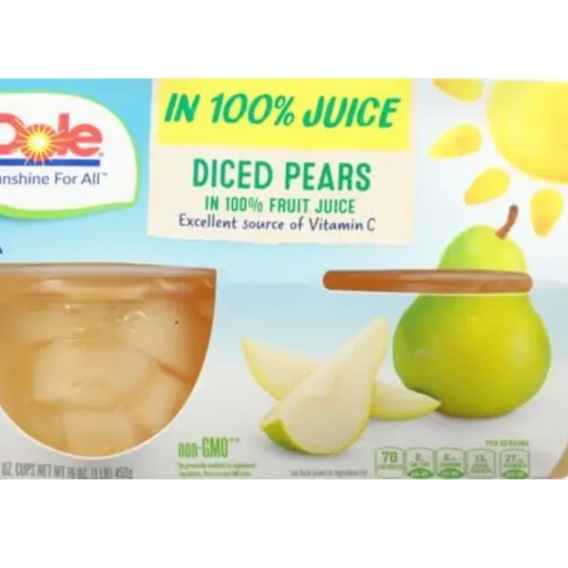 Tazones de peras en cubos en jugo 100% de fruta, Dole, 4 unidades 