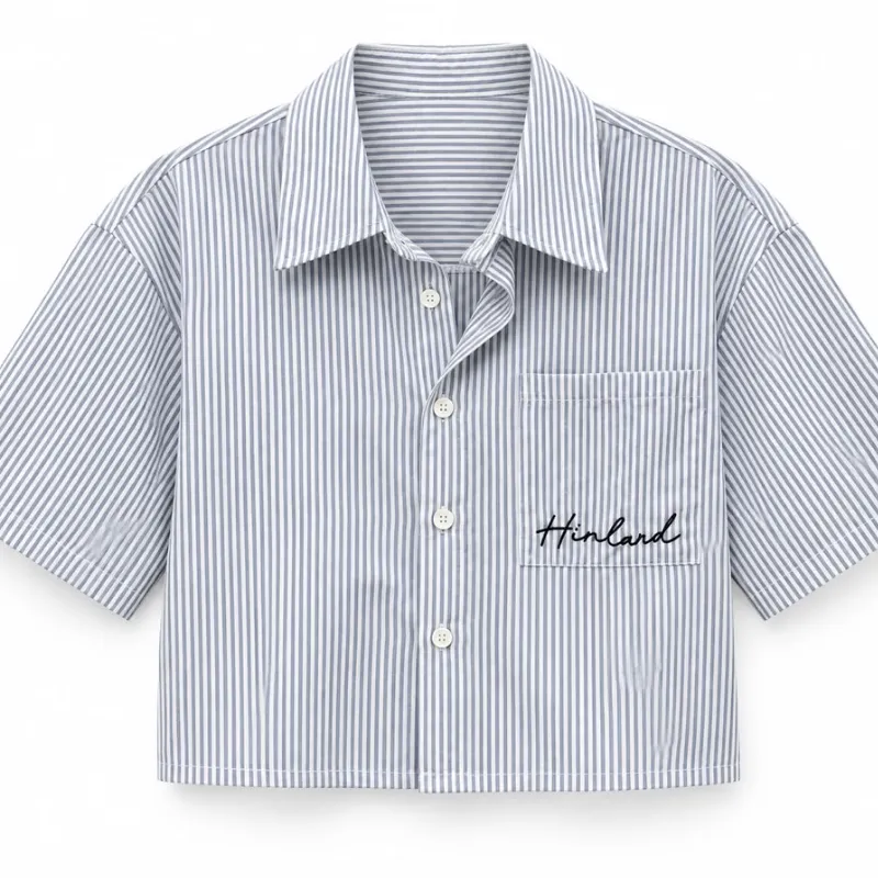 Camisa corta de rayas azul y blanco