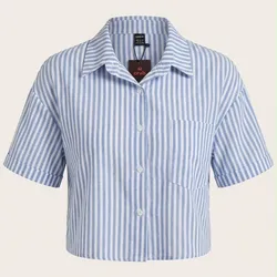 Camisa Crop Rayas Azules