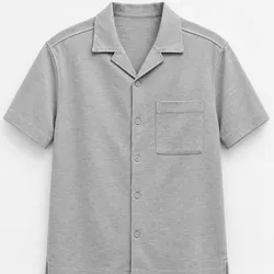 Camisa Cuello Camp Gris Jaspeado