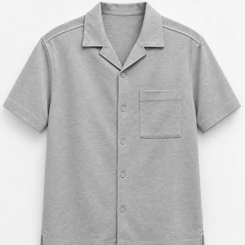 Camisa Cuello Camp Gris Jaspeado