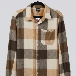 Camisa de Franela a Cuadros Grandes Southpole "Logo Chest" – Marrón, Beige y Crema