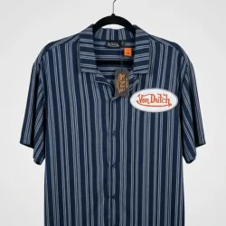 Camisa de Manga Corta a Rayas Von Dutch "Classic Patch" – Azul Marino