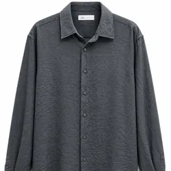 Camisa Manga Larga Gris Grafito Texturizada