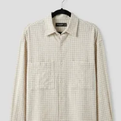 Camisa Over-shirt a Cuadros Estructurada – Beige Claro / Crudo