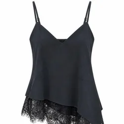 Camisola Negra con Encaje Asimétrico