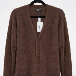 Cárdigan de Punto Peluche Ultra Suave con Cuello en V (Fluffy Eyelash Cardigan) – Marrón Chocolate