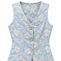Chaleco Azul Cielo Jacquard Floral