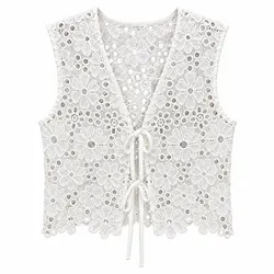 Chaleco Blanco Calado Floral