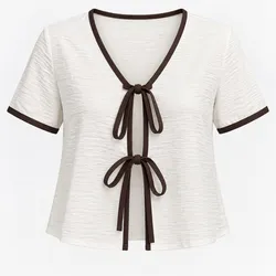 Conjunto Blusa con Lazos y Short Marrón