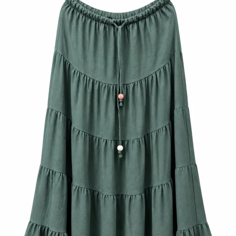 Falda larga escalonada verde