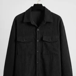 Sobrecamisa de Pana Gruesa con Doble Bolsillo (Corduroy Utility Overshirt) – Negro