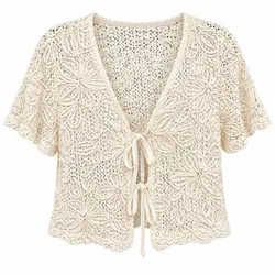 Top Crochet Crema con Lazos