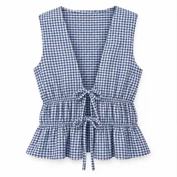Top Gingham Azul con Lazos