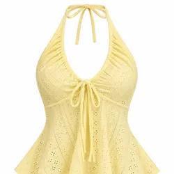 Top Halter Amarillo con Ojalillos