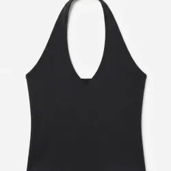 Top Halter Básico Negro de Cuello V