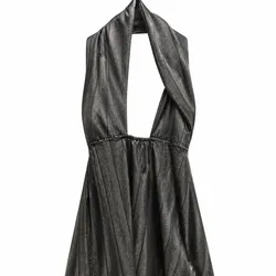 Top Halter Plateado Estampado