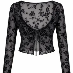 Top Malla Negro Floral con Lazo