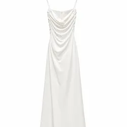 Vestido Largo Blanco Drapeado