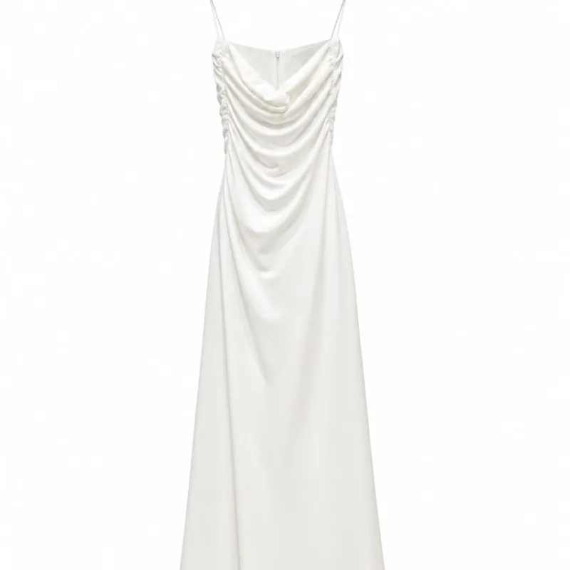 Vestido Largo Blanco Drapeado