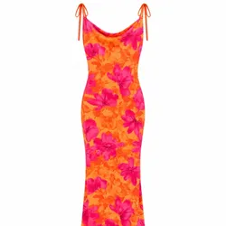 Vestido Largo Floral Naranja y Fucsia