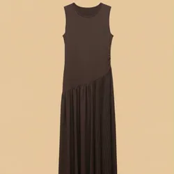 Vestido Largo Marrón Plisado Asimétrico